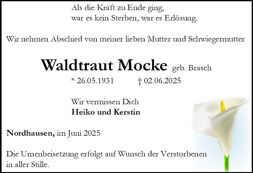 Traueranzeige (Foto: Bestattungshaus Schade)