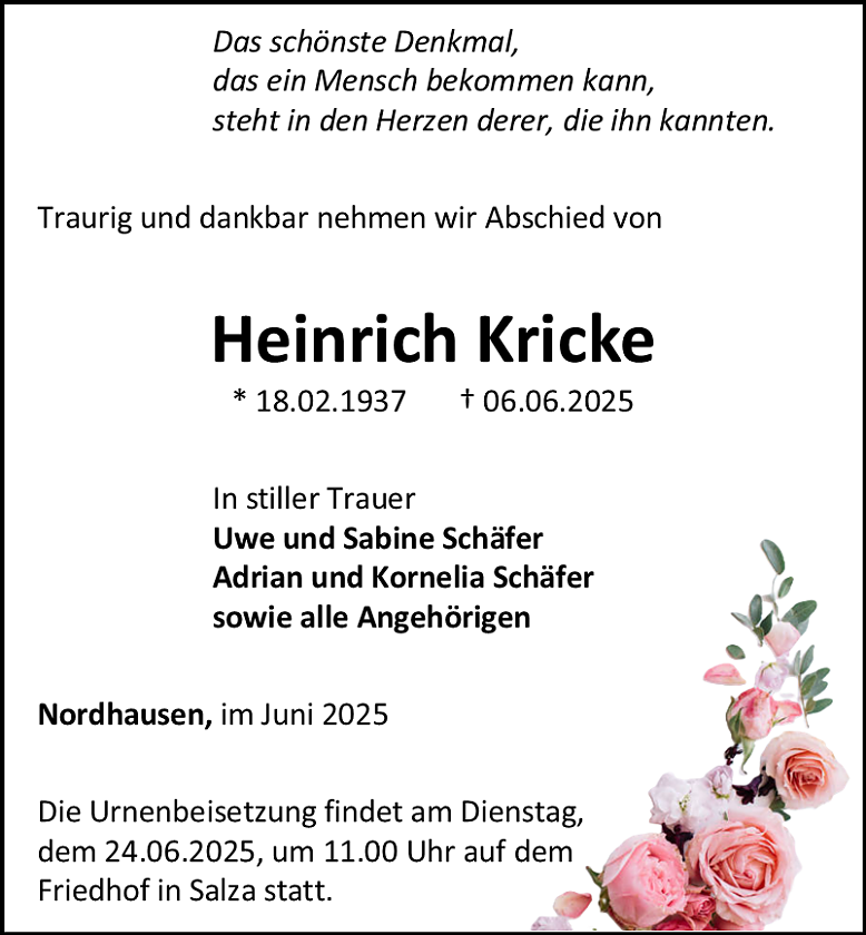 Traueranzeige (Foto: Bestattungshaus Schade)