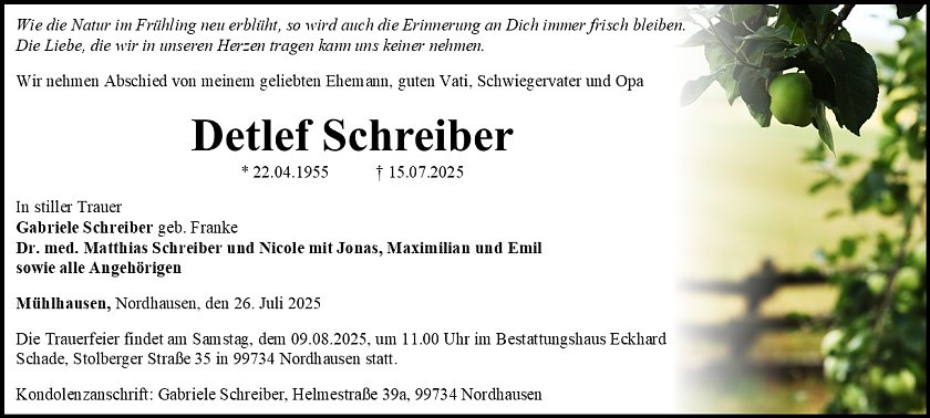 Traueranzeige (Foto: Schade)