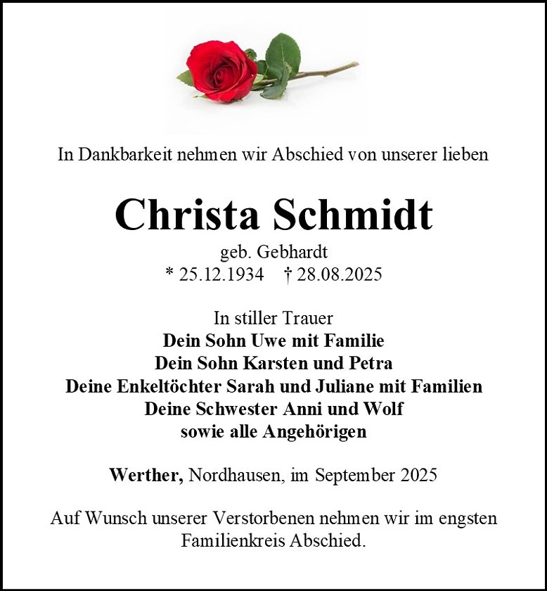 Traueranzeige (Foto: Bestattungshaus Eckhard Schade)