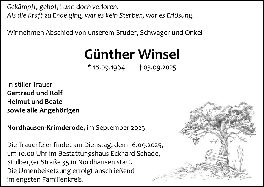 Traueranzeige (Foto: Bestattungshaus Schade)