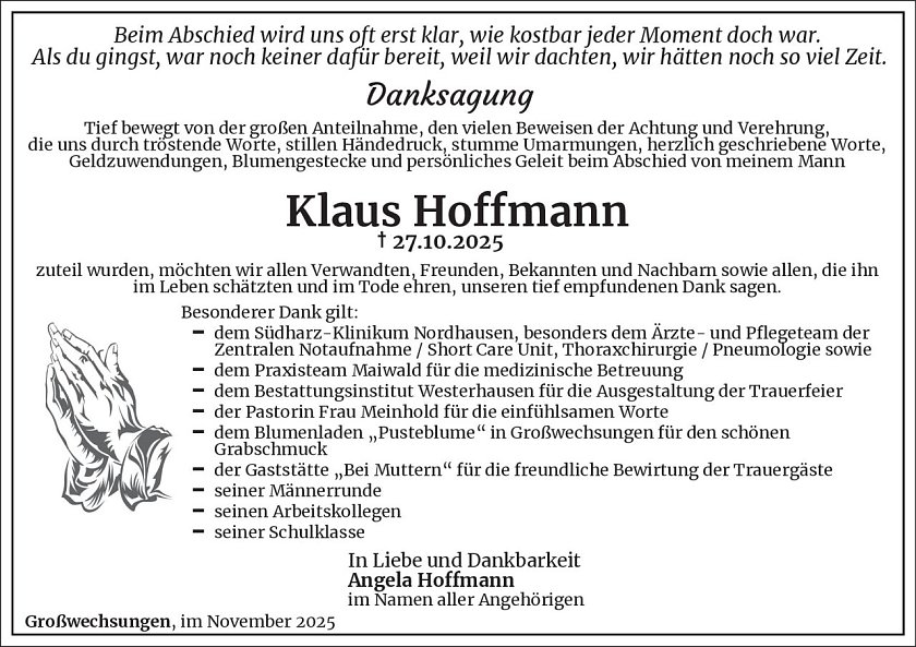 Danksagung (Foto: Best. Westerhausen)