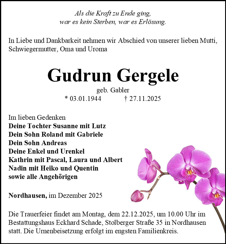 Traueranzeige (Foto: Schade)