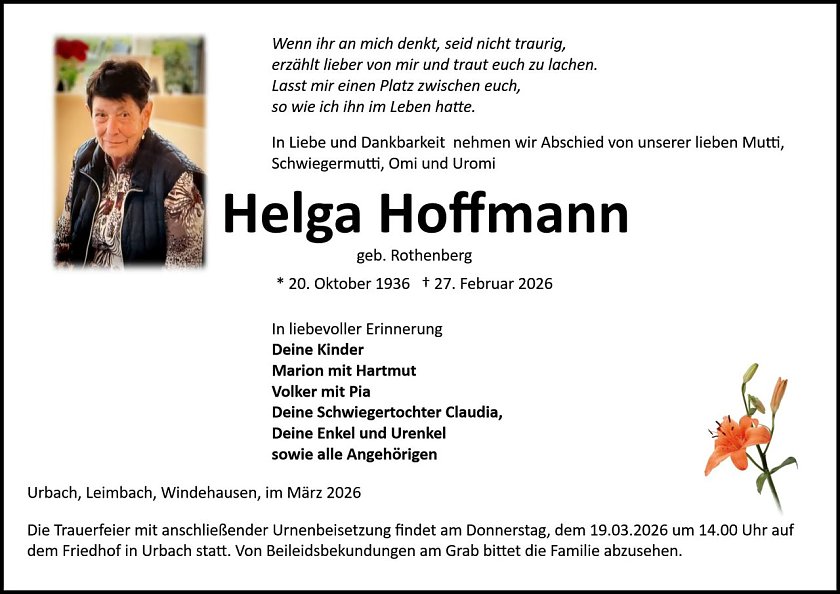 Traueranzeige (Foto: Bestattung Baumgarten/Angeh&ouml;rige)