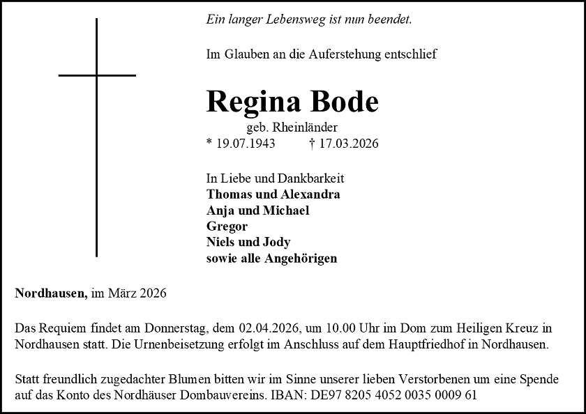 Traueranzeige (Foto: Bestattungshaus Eckhard Schade)