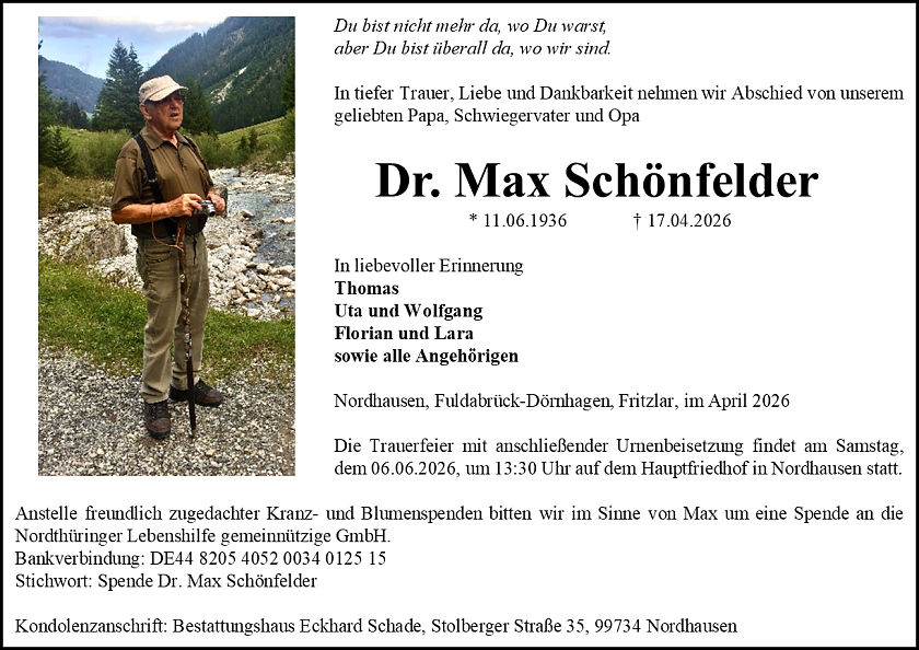 Traueranzeige (Foto: Schade)