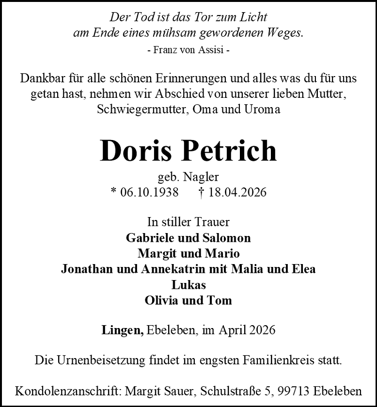 Traueranzeige (Foto: Schade)