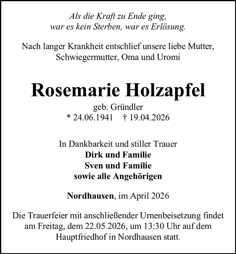 Traueranzeige (Foto: Schade)