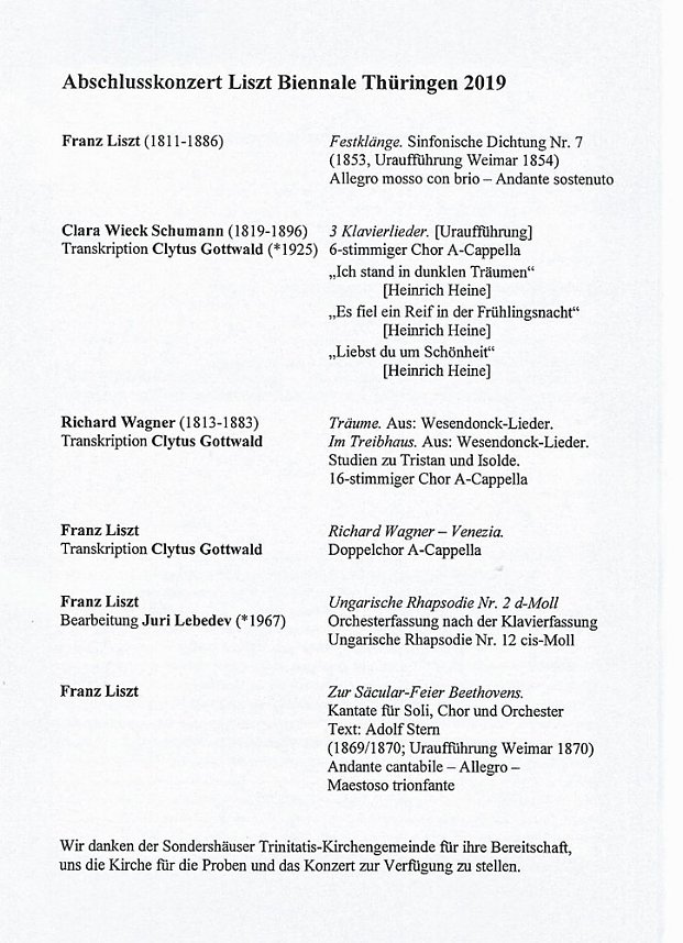 Liszt-Biennale 2019 Th&uuml;ringen in Sondershausen beendet